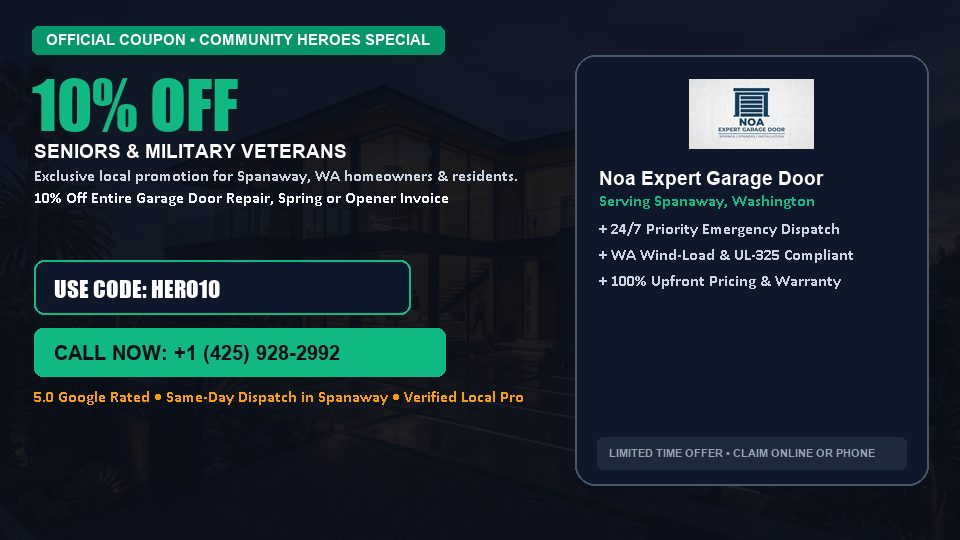 Noa Expert Garage Door 10% OFF Seniors & Military Veterans in Spanaway, WA
